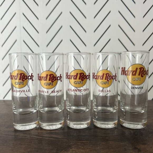 Lot of 5 Hard Rock 4” Double Shot Glasses Various Cities Nashville Atlantic City - Picture 1 of 6